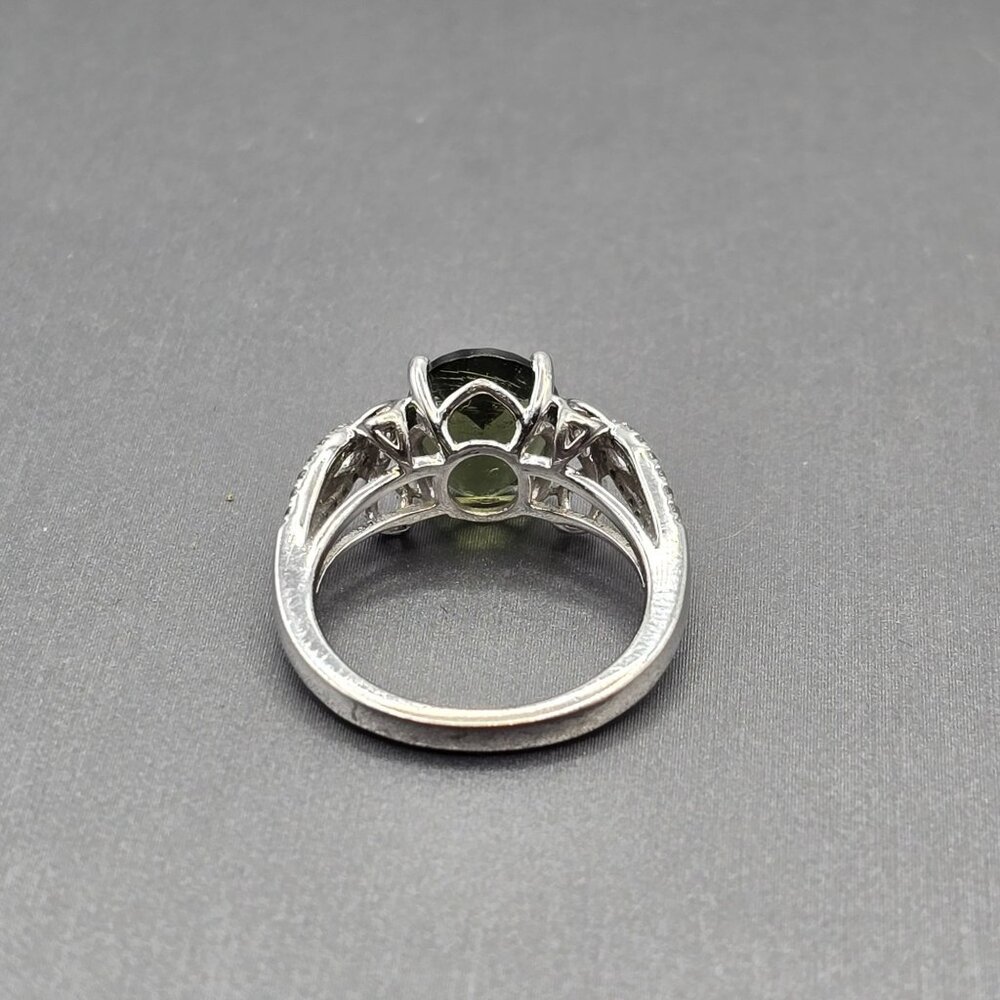 Sterling Silver Moldavite Statement Ring Size 5 Cathedral Setting Signed KYJ - Picture 6 of 15